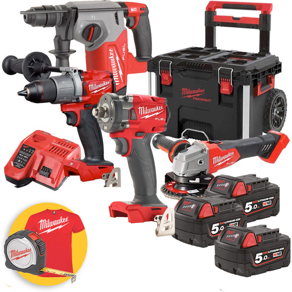 milwaukee m18 fpp4a-503p - kit utensili a batteria 18v fuel - trapano, smerigliatrice, tassellatore, avvitatore impulsi