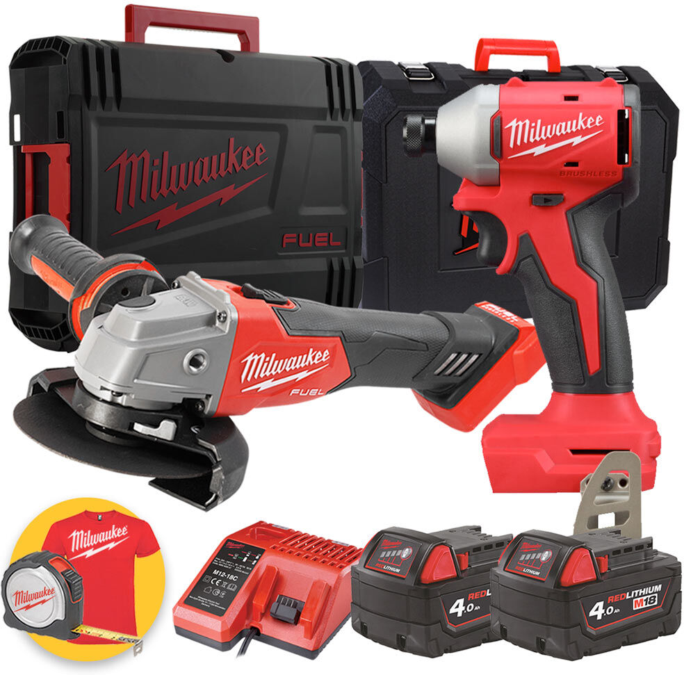 milwaukee m18 kit utensili - avvitatore a impulsi da 1/4 blidrc - smerigliatrice fsag125x - 2 x 4ah