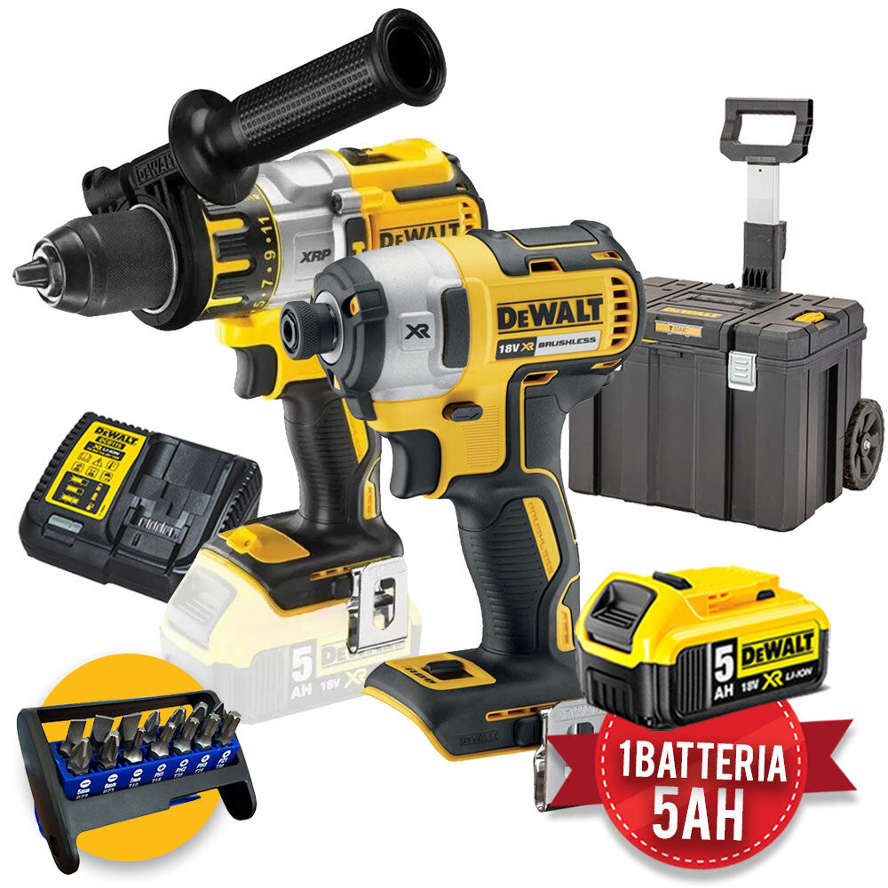 dewalt kit utensili a batteria 18v - trapano avvitatore dcd996 - avvitatore a impulsi dcf887 - 1 x 5ah