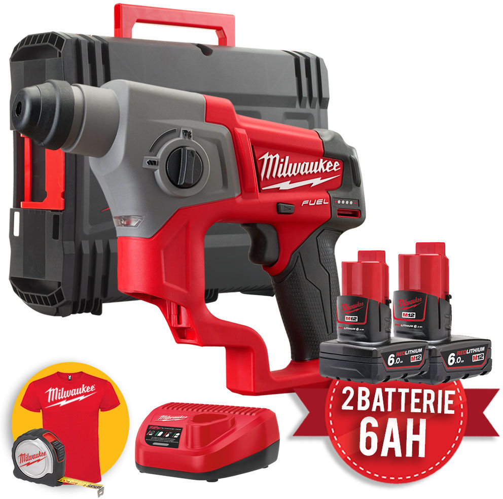 milwaukee m12 ch-602x trapano tassellatore sds m12ch 12v - 2 batterie 6ah