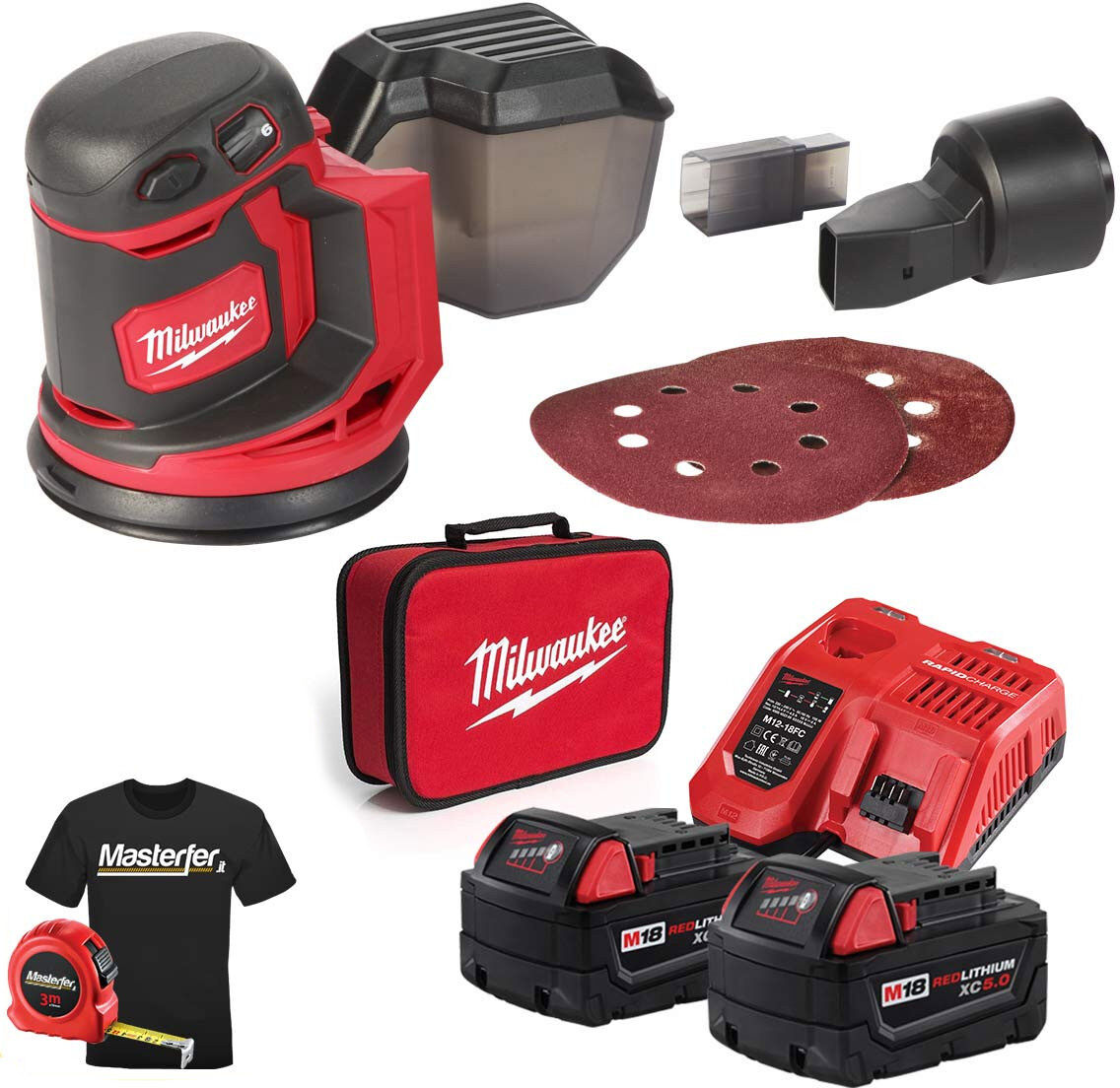 milwaukee m18 bos125-502b - levigatrice orbitale a batteria 18v, disco da 125 mm