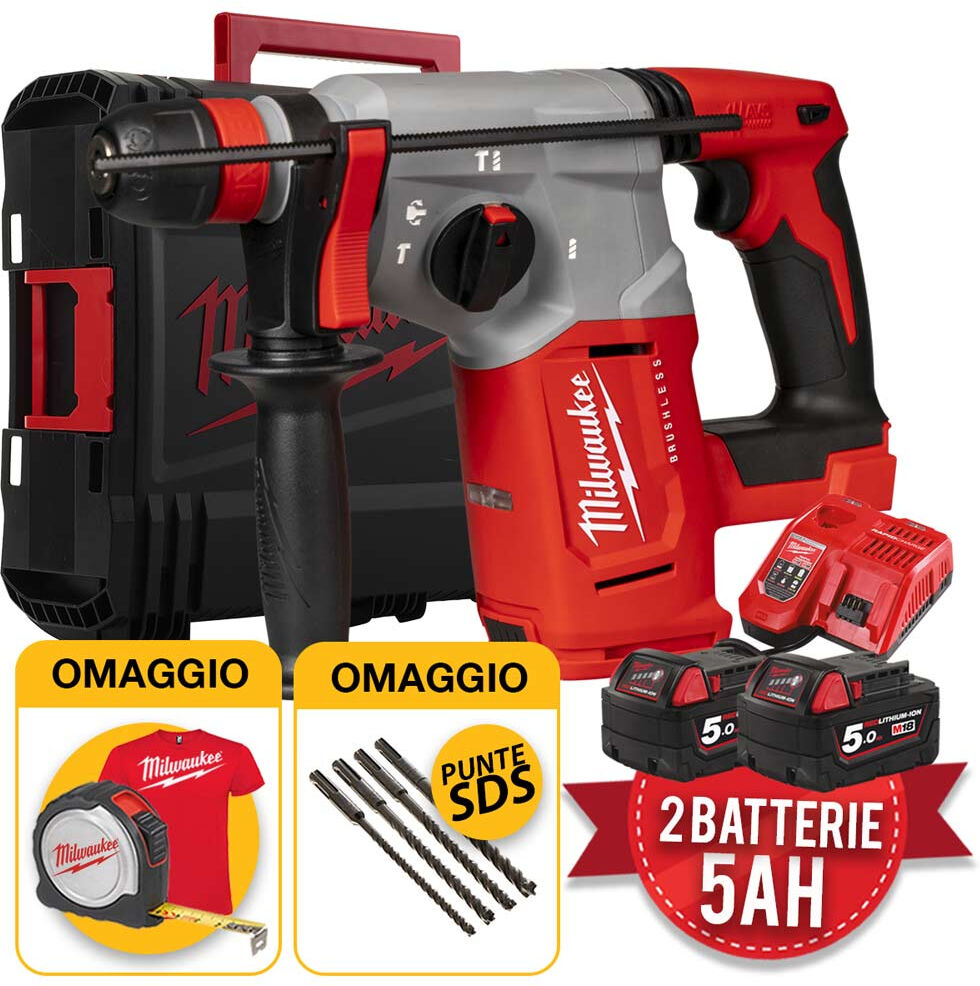 milwaukee m18 blhx-502x - tassellatore a batteria 18v, 2 x 5ah