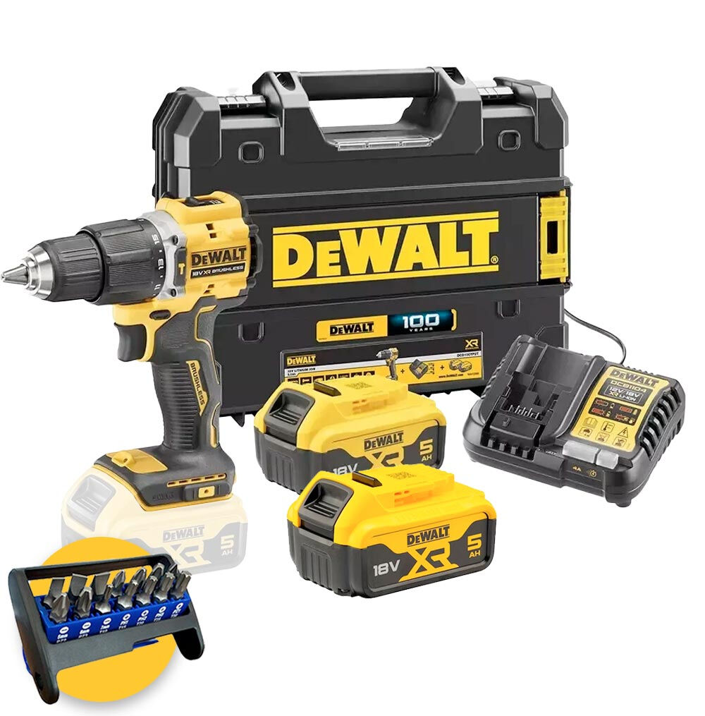 dewalt dcd100yp2t-qw - trapano avvitatore a batteria 18v anniversario 100 anni - 2 x 5ah