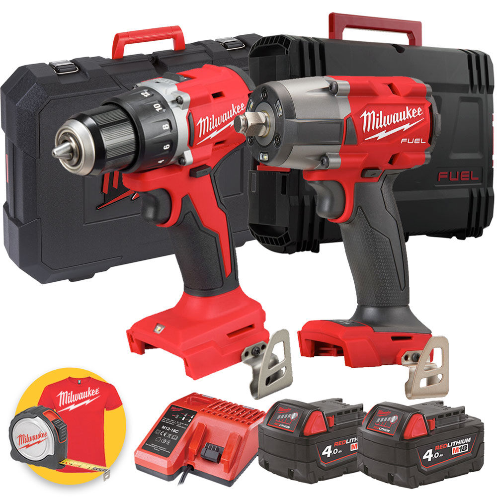 Milwaukee Kit elettroutensili M18 - Trapano con percussione M18 BLPDRC + Avvitatore ad impulsi Fuel FMTIW2F12