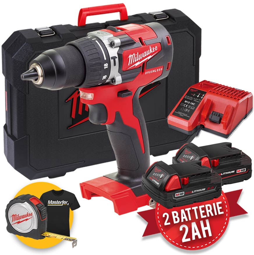 Milwaukee M18 CBLPD-202C - Trapano avvitatore 18V compatto con percussione e motore brushless