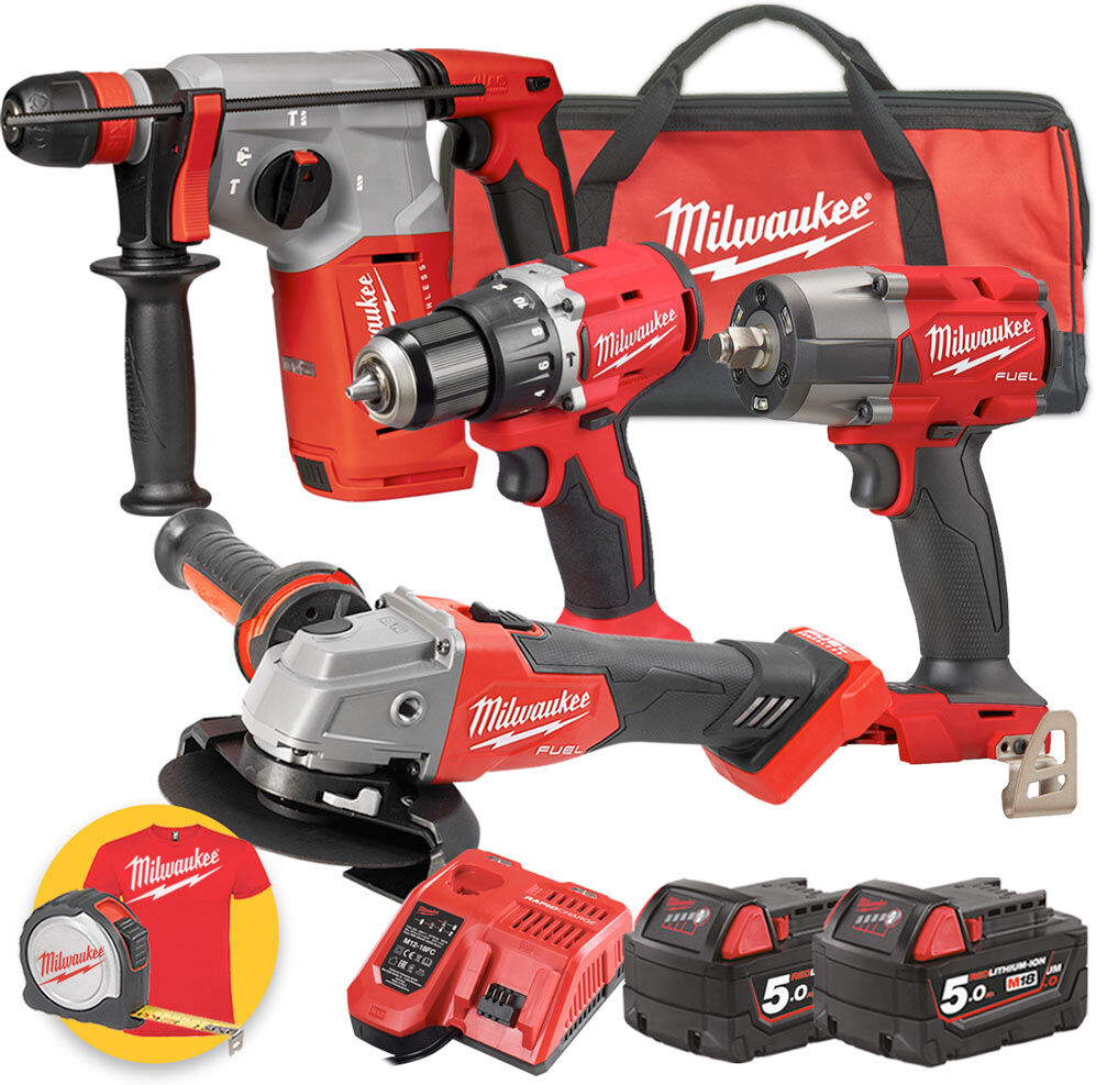 Milwaukee Kit  utensili 18V - BLPDRC trapano - FSAG125X Smerigliatrice - Tassellatore BLHX - Impulsi FMTIW2F12