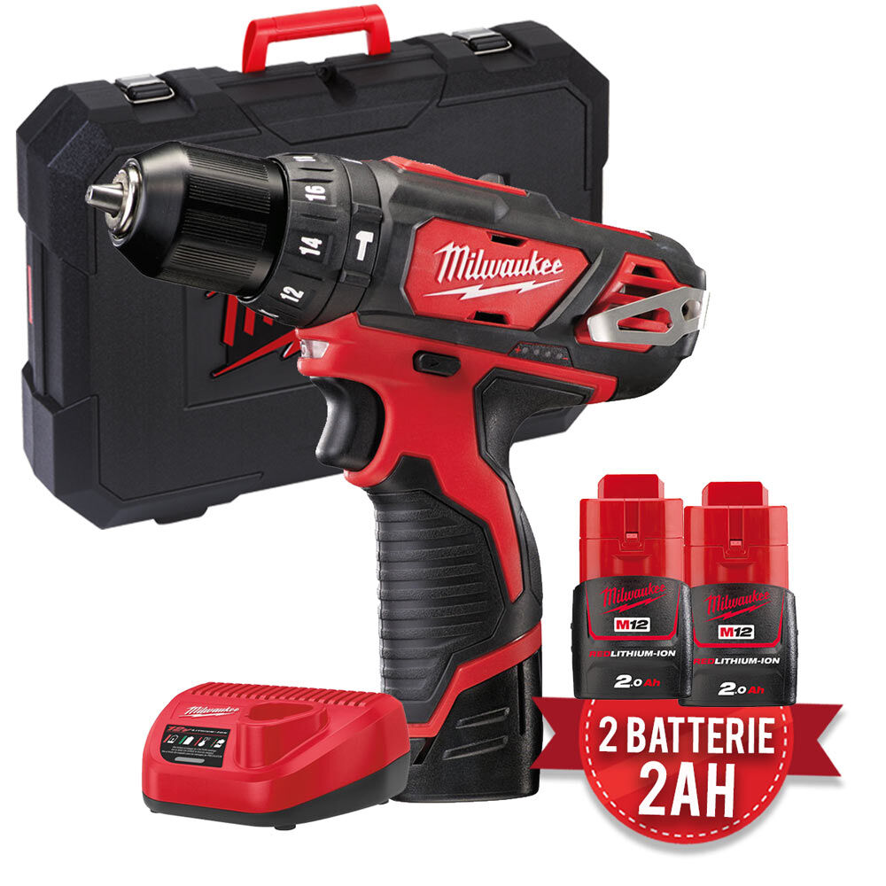 Milwaukee M12 BPD-202C - Trapano avvitatore a batteria 12V con percussione - 2 Batterie 2Ah