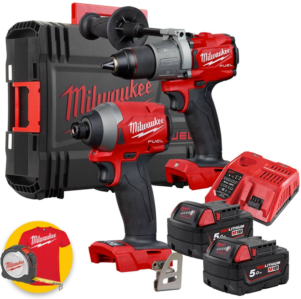 Milwaukee M18 FPP2A2-502X - Kit 18V Fuel Trapano a percussione M18FPD2 + Avvitatore ad impulsi 1/4" M18FID2