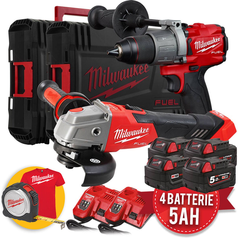 Milwaukee M18 FPP2FF-504X - Kit utensili a batteria Fuel Trapano + Tassellatore, cod. 4933479434