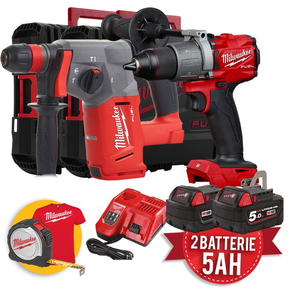 Milwaukee M18 FPP2P2-553 - Kit utensili a batteria 18V Fuel Tassellatore + Trapano, cod. 4933478569