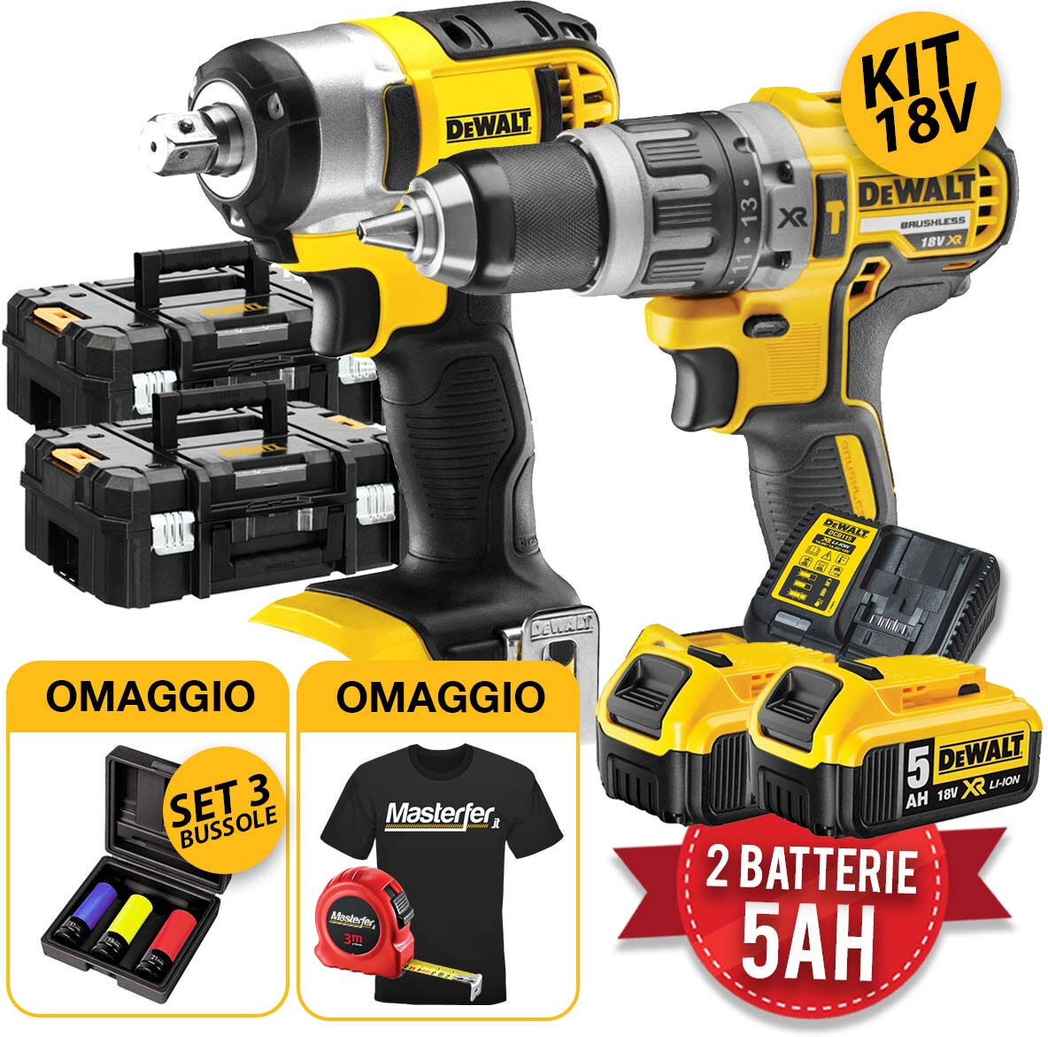 DeWalt DCK2151P2T - Kit utensili a batteria 18V, Trapano avvitatore DCD796 + Avvitatore ad impulsi DCF880 DeWalt DCK2151P2T - Kit utensili a batteria 18V, Trapano avvitatore DCD796 + Avvitatore ad impulsi DCF880