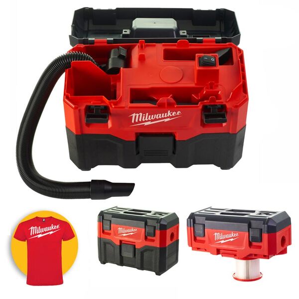 milwaukee m18 vc-2 - aspiratore liquidi/solidi a batteria 18v - solo corpo macchina