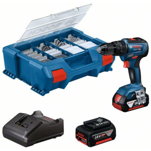 Bosch - Trapano Avvitatore A Percussione Gsb 18v-55 + 2 Batt. 4.0ah  Pick & Click Con 82 Accessori