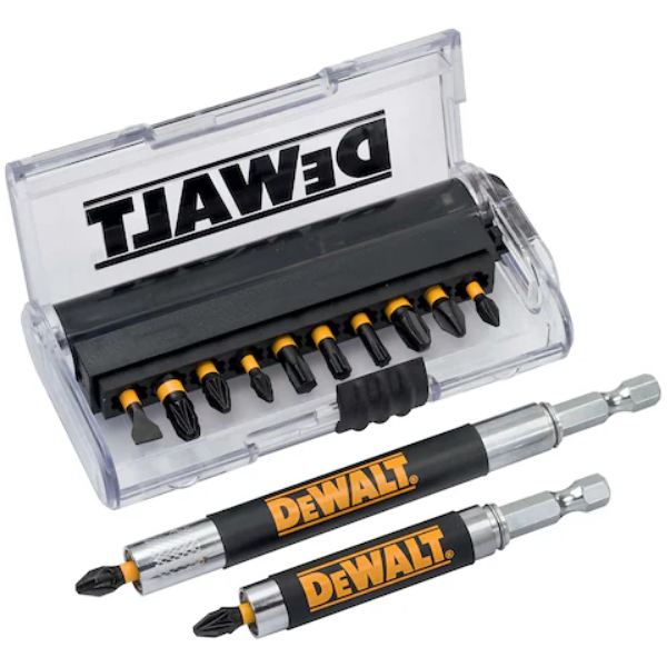 dewalt - set composto da 14 pezzi assortiti: ph1 , ph2, ph3, pz1, pz2 x 3, pz3, sl6, t20, t25, t30 da 25mm. adattatore magnetico con guida da 80mm e da 120mm