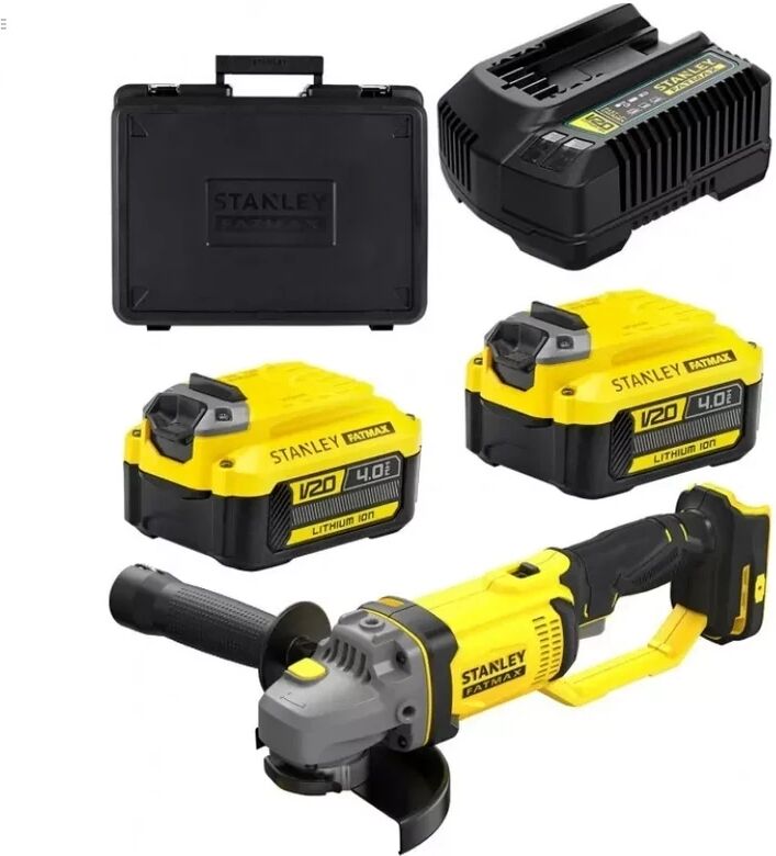 stanley -smerigliatrice angolare batteria v20 ® fatmax® 20v -  con due batterie 4.0 ah