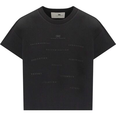 T-Shirt Crop Con Lettering Nera Elisabetta Franchi Donna Nero 44 IT T-Shirt Crop Con Lettering Nera Elisabetta Franchi Donna Nero 44 IT