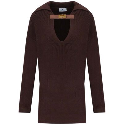Maglione Polo Coffee Elisabetta Franchi Donna Marrone 42 IT Maglione Polo Coffee Elisabetta Franchi Donna Marrone 42 IT