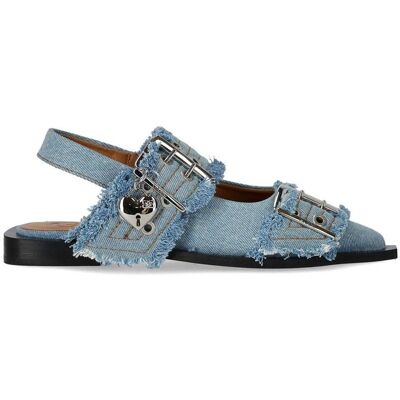 Ballerina Slingback Con Fibbie Faded Denim Ganni Donna Azzurro 36 Ballerina Slingback Con Fibbie Faded Denim Ganni Donna Azzurro 36