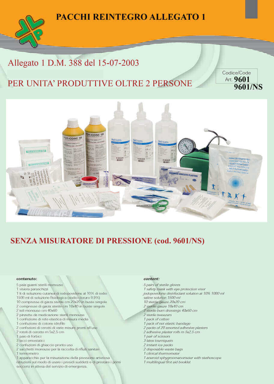 Pacco Reintegro Per Cassetta Pronto Soccorso All. 1 Senza Misuratore Press-Dm.388/03 Pacco Reintegro Per Cassetta Pronto Soccorso All. 1 Senza Misuratore Press-Dm.388/03