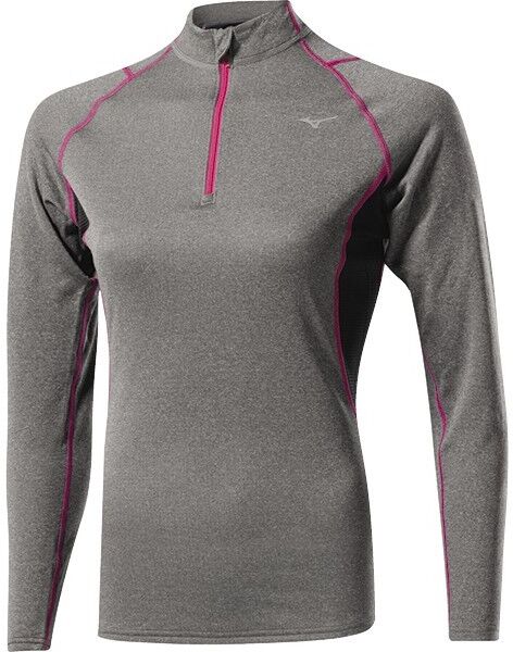 Mizuno Bt T-Shirt Ml Run 1/2 Zip Wool Finegrey/Pink Donna S