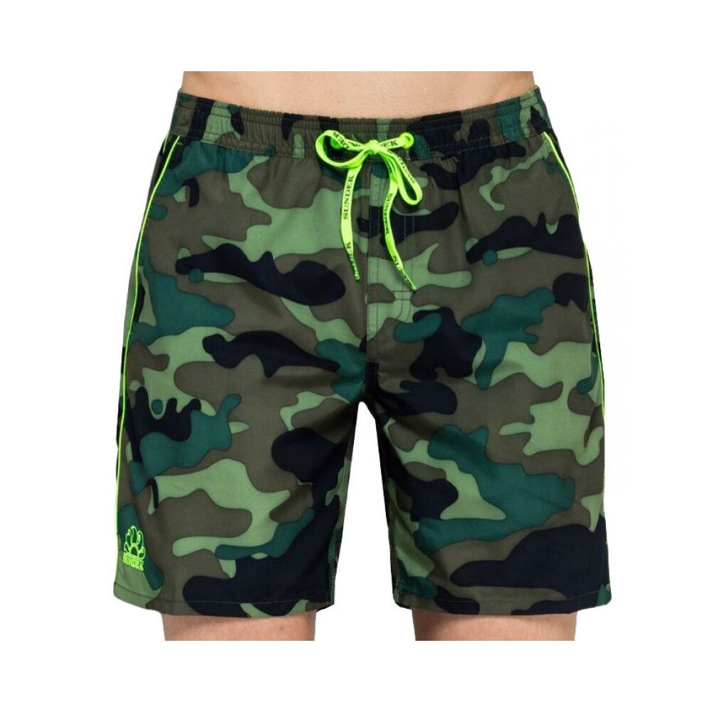 Sundek Costume Boxer Lungo Bottoni Camou Verde Uomo M