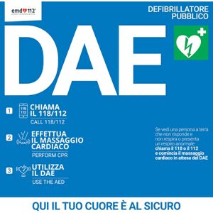 Cartello per defibrillatore con algoritmo di intervento &#8211; 38&#215;38 cm &#8211; Forex &#8211; Blu con scritte bianche