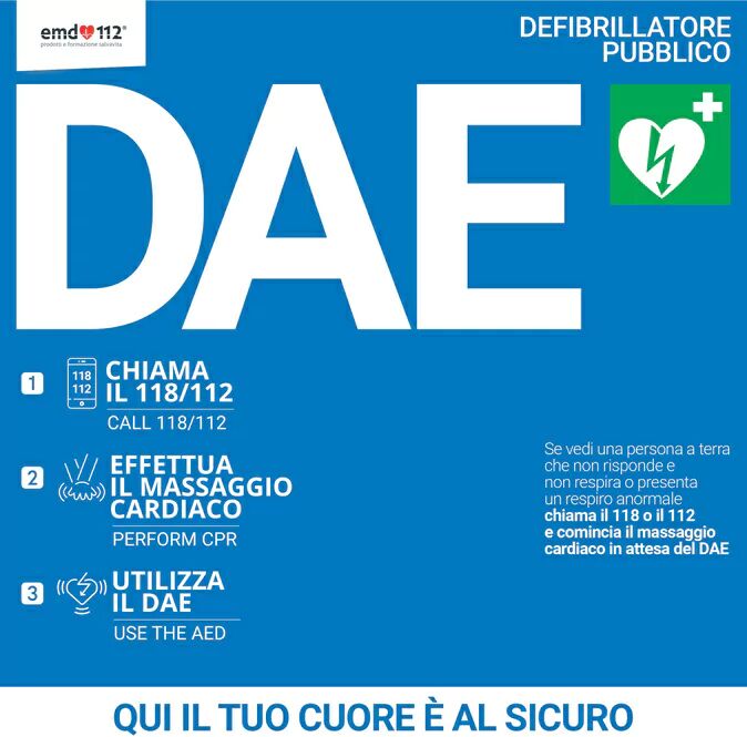 Cartello per defibrillatore con algoritmo di intervento &amp;#8211; 38&amp;#215;38 cm &amp;#8211; Forex &amp;#8211; Blu con scritte bianche