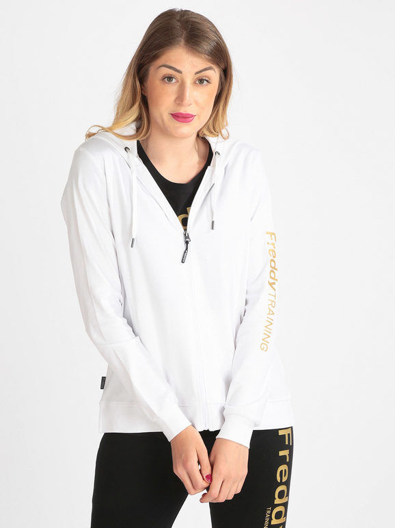 Freddy Felpa donna con cappuccio e zip in cotone Felpe donna Bianco taglia XL