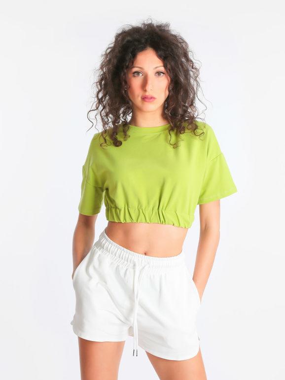 W.Angel Felpa donna cropped manica corta Felpe donna Verde taglia Unica