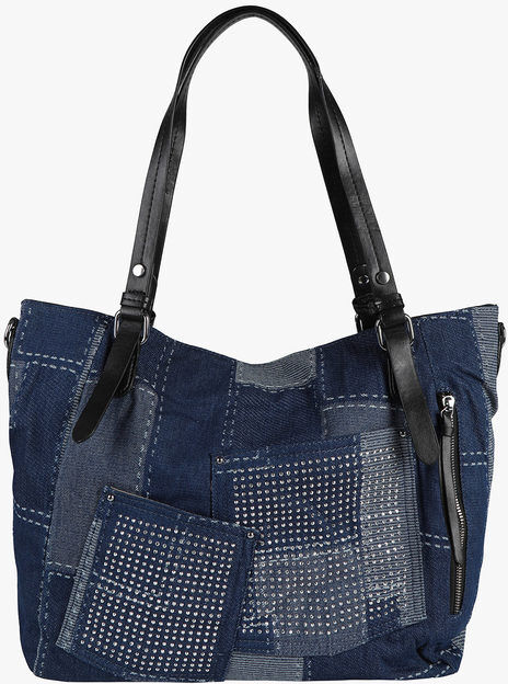 Solada Borsa effetto jeans con strass Borse a Spalla donna Nero taglia Unica