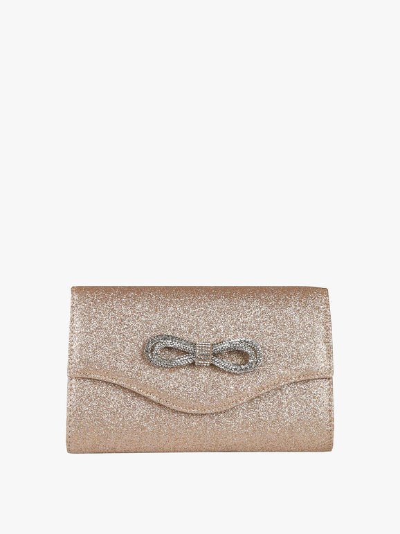 Solada Pochette rigida glitterata con fiocco di strass Pochette donna Beige taglia Unica