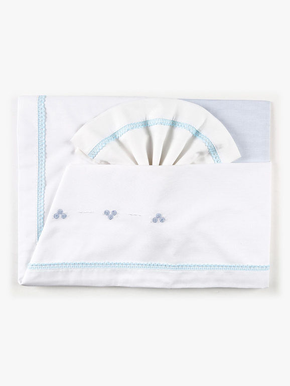 kotton completo lenzuola culla in cotone con ricami accessori unisex bambino blu taglia unica