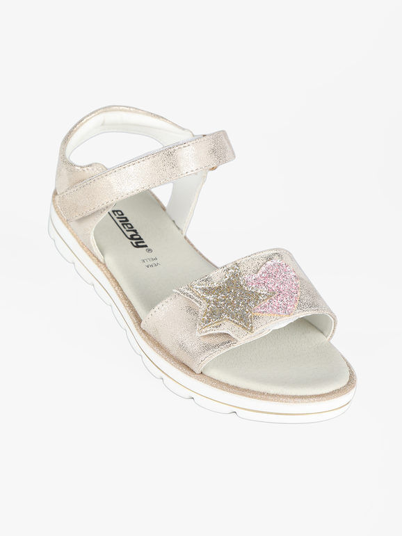 Energy Sandali da ragazza con glitter Sandali Bassi bambina Beige taglia 34