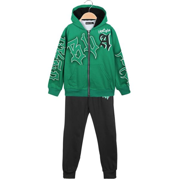 milk pub tuta da ragazzo set 3 pezzi con cappuccio e zip tute sportive bambino verde taglia 14