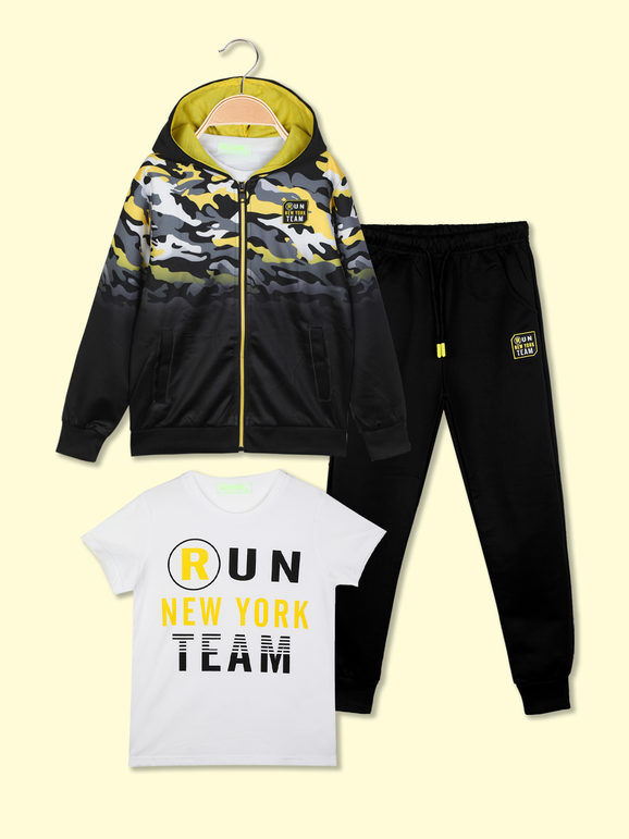 Holly Work Tuta sportiva 3 pezzi da ragazzo con cappuccio e zip Tute Sportive bambino Giallo taglia 10