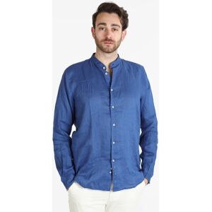 Guy Camicia in lino alla coreana da uomo Camicie uomo Blu taglia XL