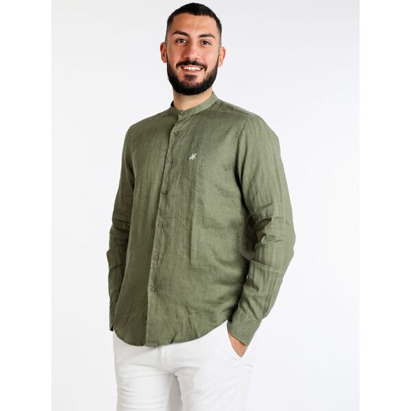 u.s. grand polo camicia alla coreana in lino da uomo camicie uomo verde taglia xxl