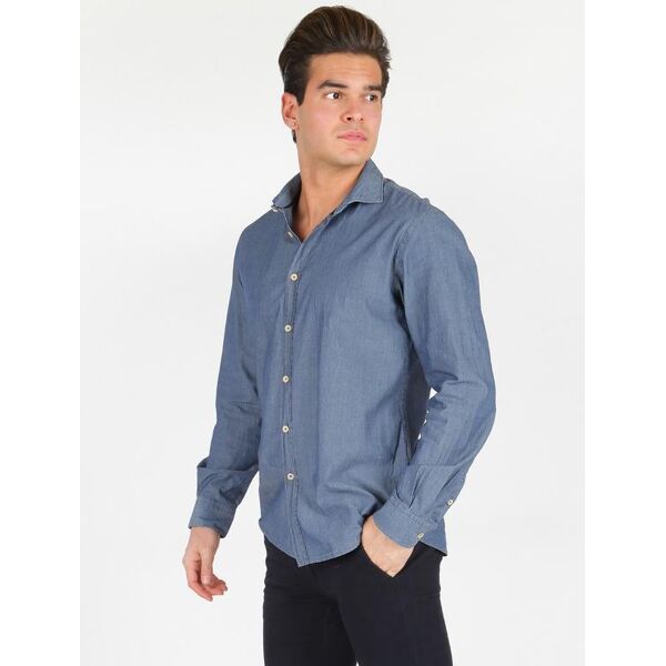 b-style camicia in cotone blu denim camicie classiche uomo blu taglia xxl