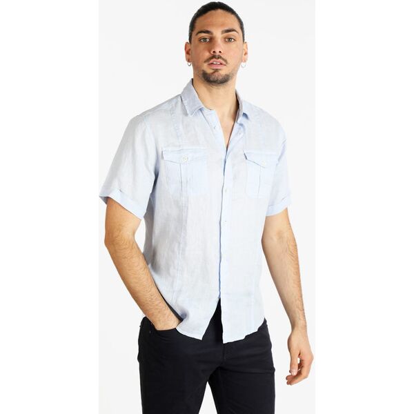 guy camicia in puro lino da uomo a maniche corte camicie uomo blu taglia 3xl