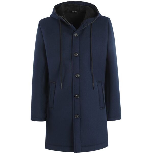 ange wear cappotto uomo in panno con cappuccio cappotto classico uomo blu taglia l