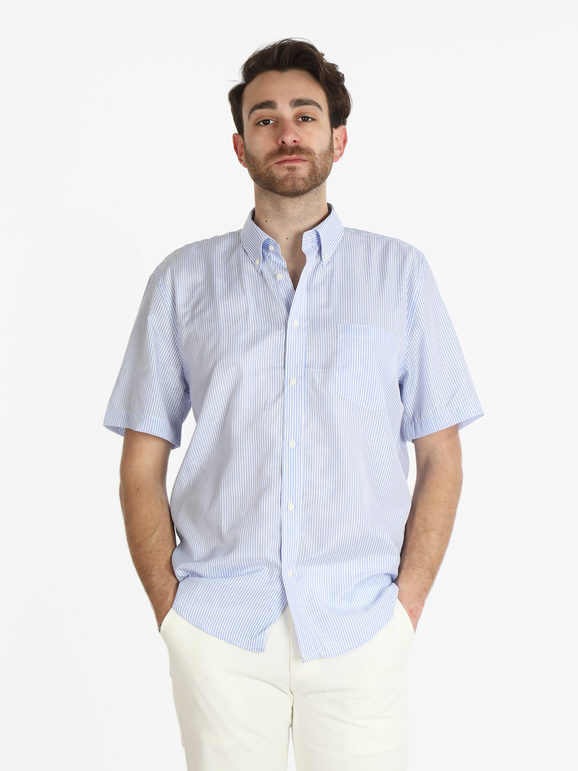 Sky Camicia a righe da uomo manica corta Camicie Classiche uomo Blu taglia L