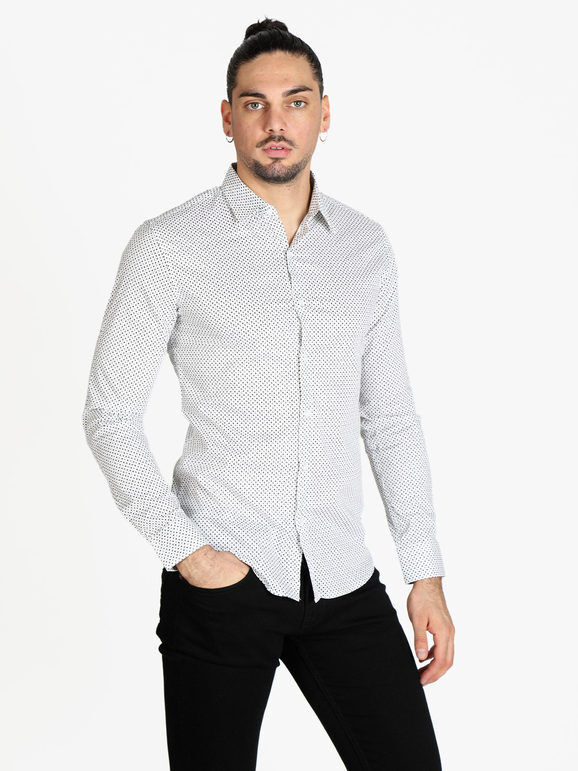 Lurvy Camicia classica da uomo in cotone a fantasia Camicie Classiche uomo Bianco taglia S