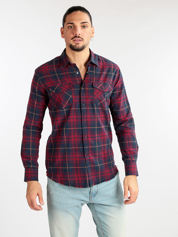 Guy Camicia da uomo a quadri Camicie Classiche uomo Rosso taglia M