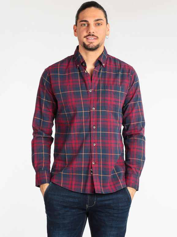 Guy Camicia da uomo a quadri Camicie Classiche uomo Rosso taglia M