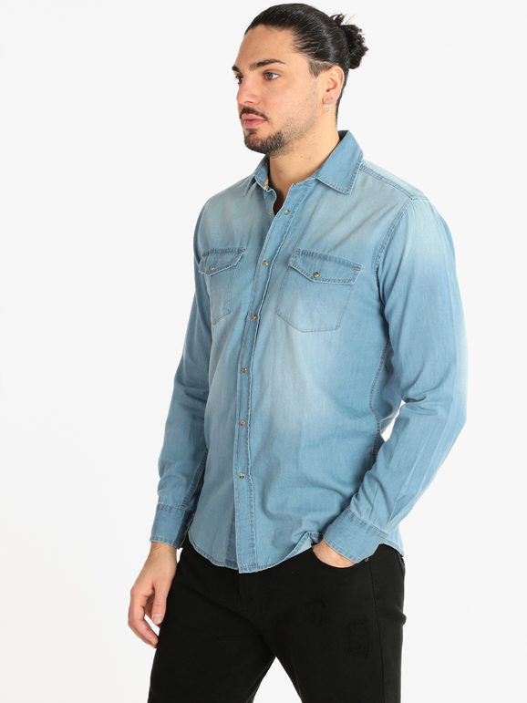 Guy Camicia da uomo in jeans Camicie uomo Jeans taglia L