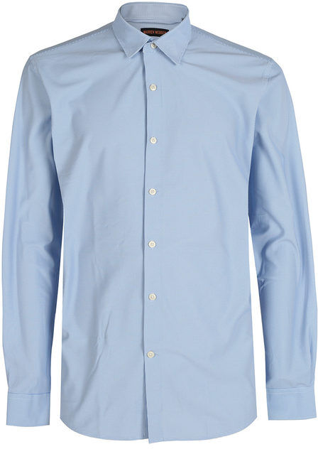 Warren Webber Camicia da uomo in microfantasia a maniche lunghe Camicie Classiche uomo Blu taglia XL