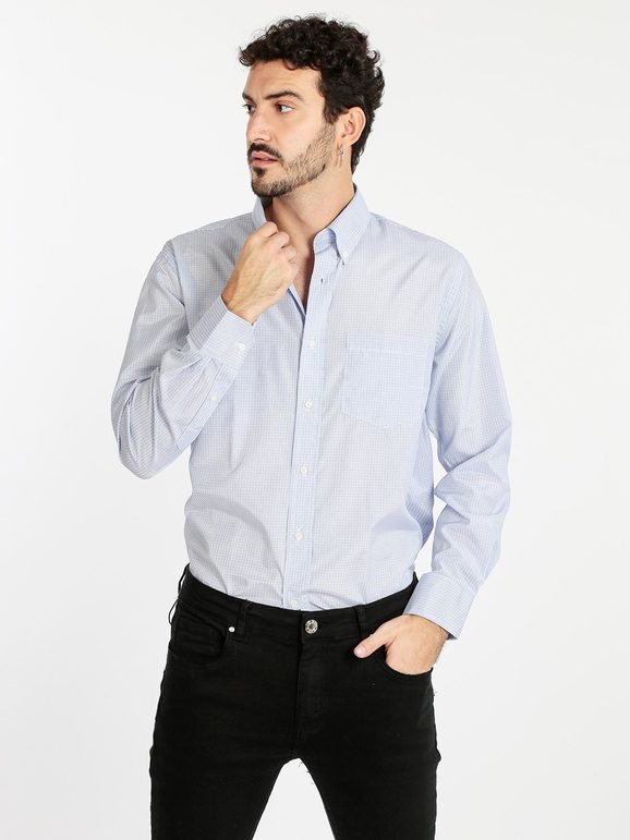 Sky Camicia da uomo regular fit a quadretti Camicie Classiche uomo Bianco taglia M