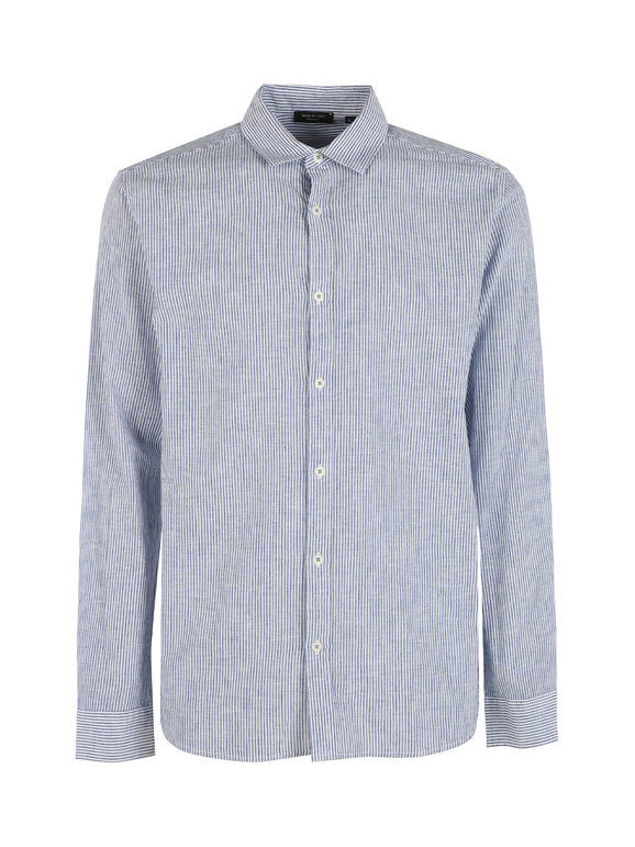 Bread & Buttons Camicia da uomo rigata in misto lino Camicie Classiche uomo Blu taglia M