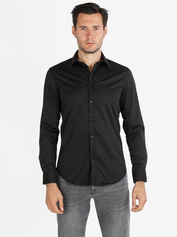 Y.Two Camicia da uomo slim fit a maniche lunghe Camicie Classiche uomo Nero taglia XXL