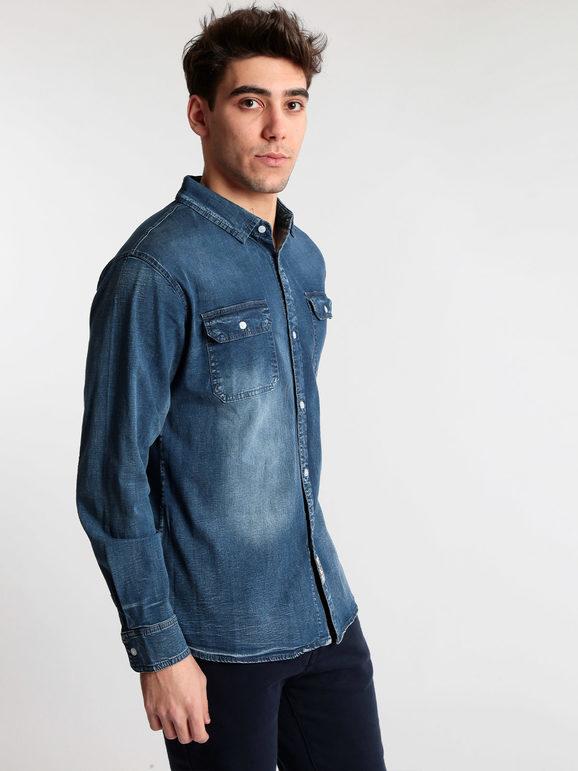 M. Angel Camicia di jeans in cotone Camicie Classiche uomo Jeans taglia M